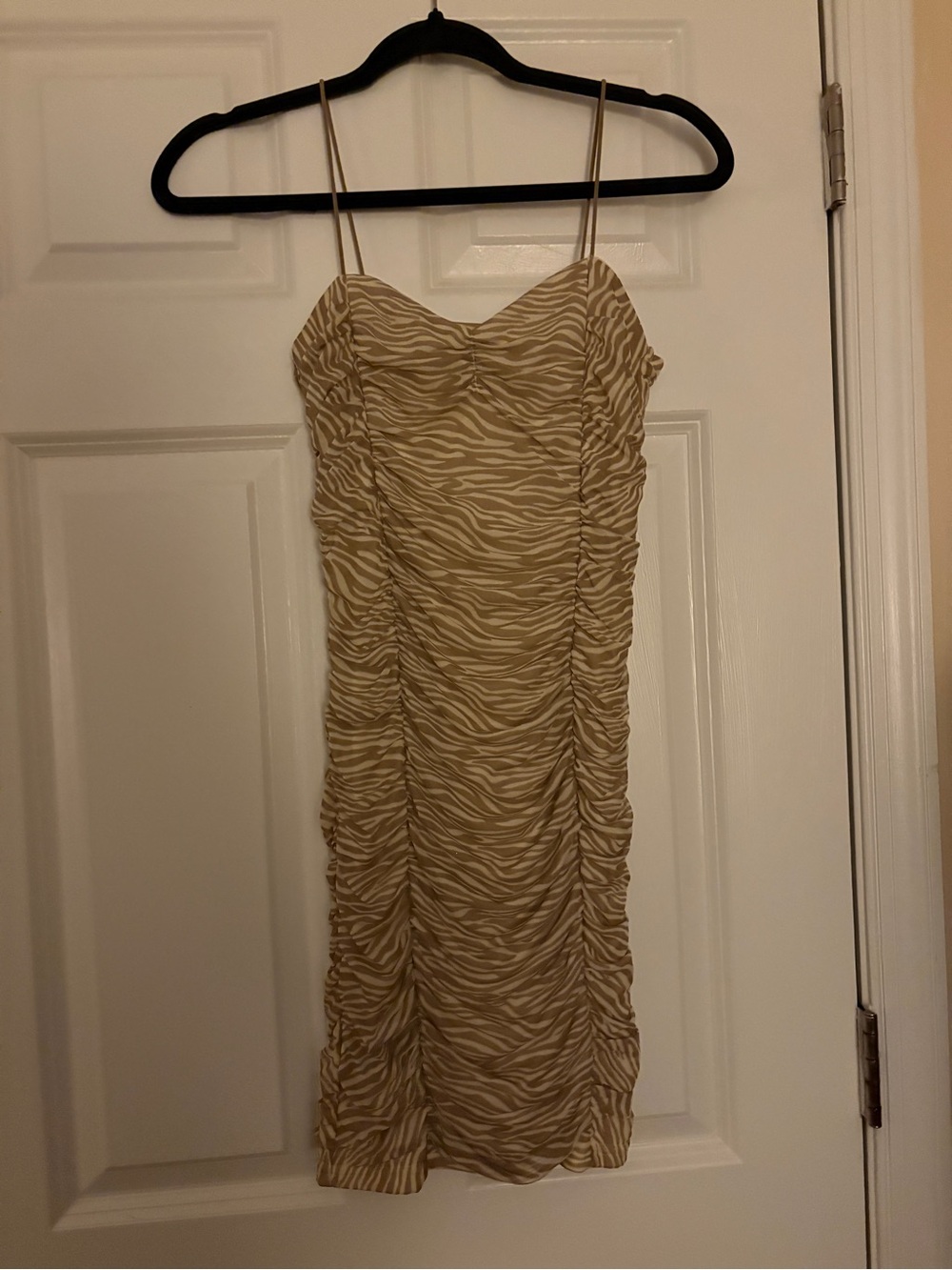 Forever 21 Beige Zebra-Print Ruched Slip Dress